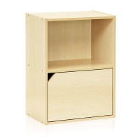Furinno Pasir 2 Tier Bookcase With 1 Door With Out Handle, Steam Beech