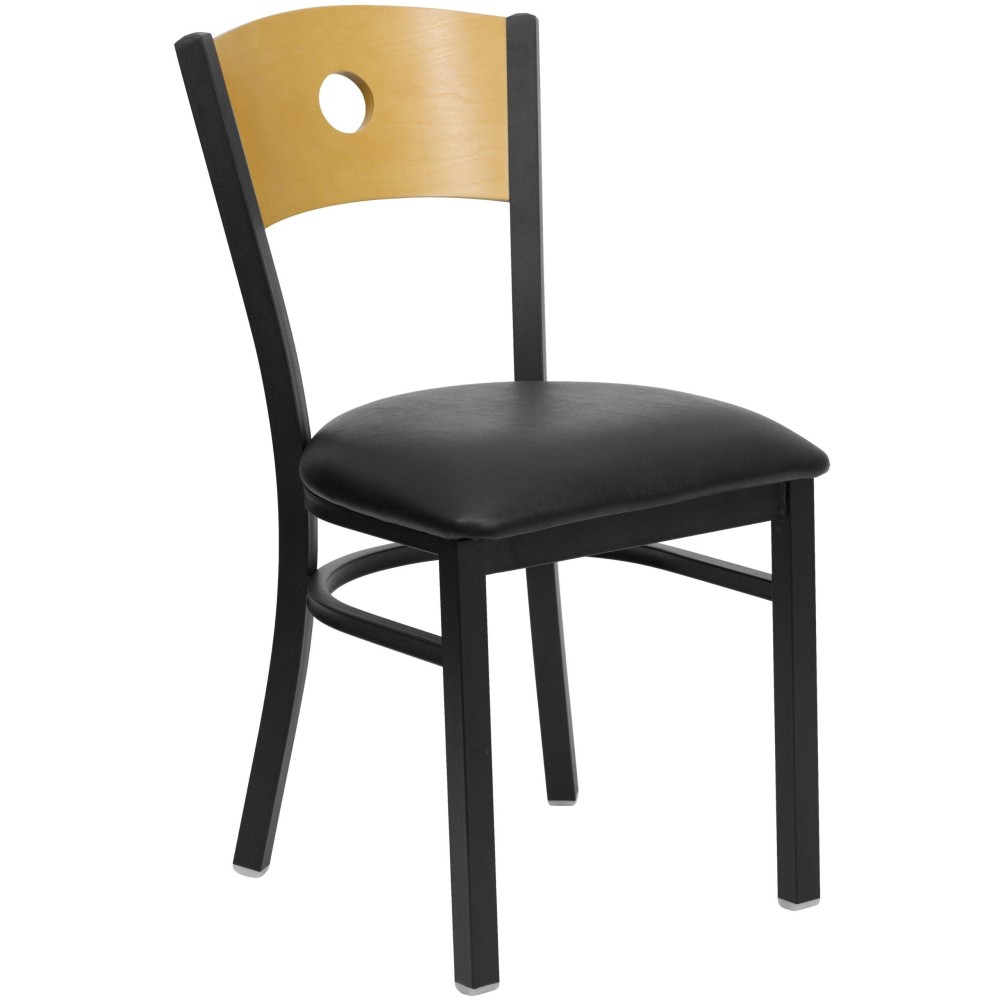 Flash Furniture Hercules Series Black Circle Back Metal Restaurant Chair - Natural Wood Back, Black Vinyl Seat