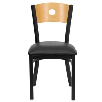 Flash Furniture Hercules Series Black Circle Back Metal Restaurant Chair - Natural Wood Back, Black Vinyl Seat