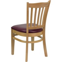 HERCULES Series Vertical Slat Back Natural Wood Restaurant Chair - Burgundy Vinyl Seat