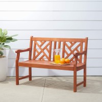 Vifah Red Brown 4Ft Martha Latice Eucalyptus Wooden Bench For 2 Seater In Entry Way