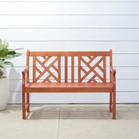 Vifah Red Brown 4Ft Martha Latice Eucalyptus Wooden Bench For 2 Seater In Entry Way