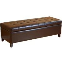 Christopher Knight Home Tufted Bonded Leather Ottoman Storage Bench, Brown