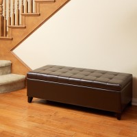 Christopher Knight Home Tufted Bonded Leather Ottoman Storage Bench, Brown