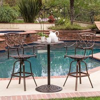 Christopher Knight Home Santa Maria Cast Aluminum Bistro Bar Set, 3-Pcs Set, Shiny Copper