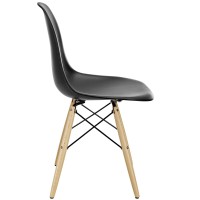 Modway Pyramid Mid-Century Modern Kitchen And Dining Room Chair With Natural Wood Legs In Black