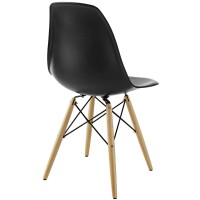 Modway Pyramid Mid-Century Modern Kitchen And Dining Room Chair With Natural Wood Legs In Black