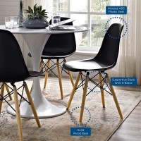 Modway Pyramid Mid-Century Modern Kitchen And Dining Room Chair With Natural Wood Legs In Black