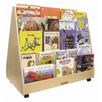 Ecr4Kids Double-Sided Mobile Book Display, Classroom Bookshelf, Natural