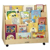 Ecr4Kids Double-Sided Mobile Book Display, Classroom Bookshelf, Natural