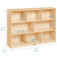 Ecr4Kids 8-Compartment Mobile Storage Cabinet, 36In, Classroom Furniture, Natural