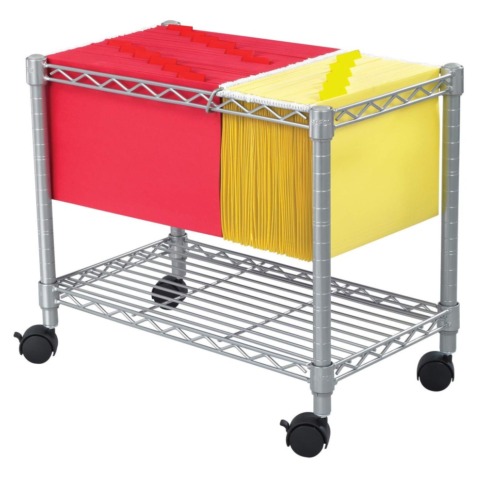 Safco Products 5201Gr Wire Mobile Letter Or Legal File Cart - Gray, Collapsible Space Saving For Compact Storage. 4 Locking Wheels