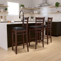 Flash Furniture Hercules Series Ladder Back Natural Wood Restaurant Barstool - Black Vinyl Seat