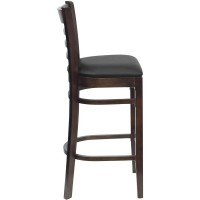 Flash Furniture Hercules Series Ladder Back Walnut Wood Restaurant Barstool - Black Vinyl Seat