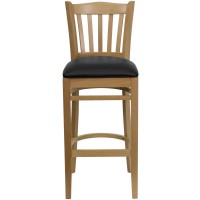 Flash Furniture Hercules Series Vertical Slat Back Cherry Wood Restaurant Barstool - Burgundy Vinyl Seat