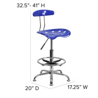 Flash Furniture Bradley Vibrant Nautical Blue And Chrome Drafting Stool With Tractor Seat