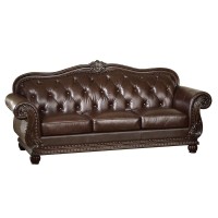 Acme Anondale Tufted Upholstered Leather Sofa In Cherry