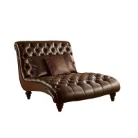 Acme Anondale Tufted Upholstered Faux Leather Chaise With 3 Pillows In Brown