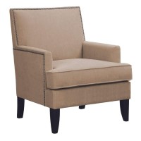 Madison Park Colton Accent Hardwood Brich Wood Faux Velvet Bedroom Lounge Mid Century Modern Deep Seating High Back Club Style Arm-Chair Living Room Furniture Sand