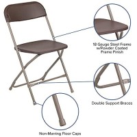 Flash Furniture Hercules Series Plastic Folding Chair - - Brown - 650Lb Weight Capacity Comfortable Event Chair - Lightweight Folding Chair -