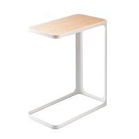 Yamazaki Home Small Metal And Wood Bedside Compact Side Table For Modern Living Room - Narrow C Shaped Slim End Table Steel One Size White