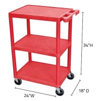 Luxor Multipurpose Storage Utility Cart 3 Shelves Structural Foam Plastic - Red