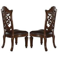 Acme Vendome Dining Side Chair In Pu And Cherry (Set Of 2)