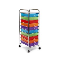 Seville Classics Rolling Utility Organizer Storage Cart, For Home Office, School, Classroom, Scrapbook, Hobby, Craft, 10 Drawer, Multicolor (Pearlized)