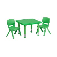 Flash Furniture 24'' Square Green Plastic Height Adjustable Activity Table Set With 2 Chairs