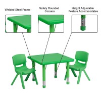 Flash Furniture 24'' Square Green Plastic Height Adjustable Activity Table Set With 2 Chairs