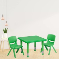 Flash Furniture 24'' Square Green Plastic Height Adjustable Activity Table Set With 2 Chairs