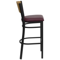 Hercules Series Black Circle Back Metal Restaurant Barstool Natural Wood Back Burgundy Vinyl Seat