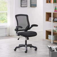 Modway Veer Office Chair With Mesh Back And Vinyl Seat With Flip-Up Arms In Black