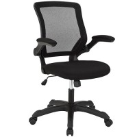 Modway Veer Office Chair With Mesh Back And Vinyl Seat With Flip-Up Arms In Black