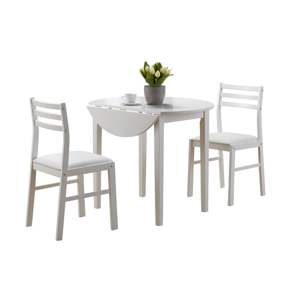 Monarch Specialties I 3Piece Dining Set with 36 Diameter Drop Leaf Table White