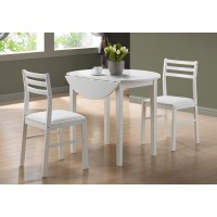 Monarch Specialties I 3Piece Dining Set with 36 Diameter Drop Leaf Table White