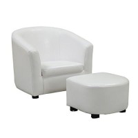 Monarch Specialties Leather-Look Juvenile Chair Ottoman, White, 2 Piece Set