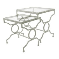 Monarch Specialties I Nesting Table Set with Tempered Glass Set of 2 Silver