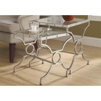 Monarch Specialties I Nesting Table Set with Tempered Glass Set of 2 Silver