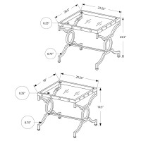 Monarch Specialties I Nesting Table Set with Tempered Glass Set of 2 Silver