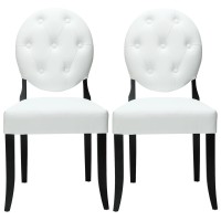 Modway Button Modern Tufted Faux Leather Upholstered Two Kitchen And Dining Room Chairs In White