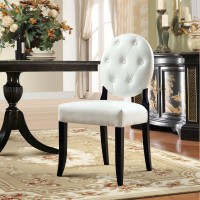 Modway Button Modern Tufted Faux Leather Upholstered Two Kitchen And Dining Room Chairs In White