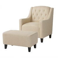 Christopher Knight Home Elaine Tufted Fabric Club Chair And Ottoman Set, 2-Pcs Set, Beige