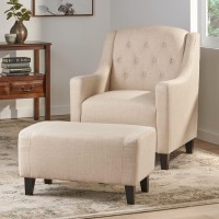 Christopher Knight Home Elaine Tufted Fabric Club Chair And Ottoman Set, 2-Pcs Set, Beige