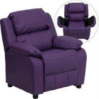 Deluxe Padded Contemporary Purple Vinyl Kids Recliner With Storage Arms