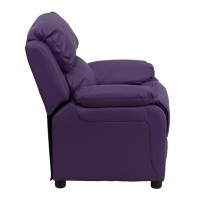 Deluxe Padded Contemporary Purple Vinyl Kids Recliner With Storage Arms