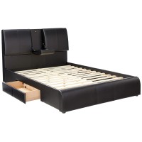 Acme Kofi Upholstered Queen Panel Bed With Storage In Black