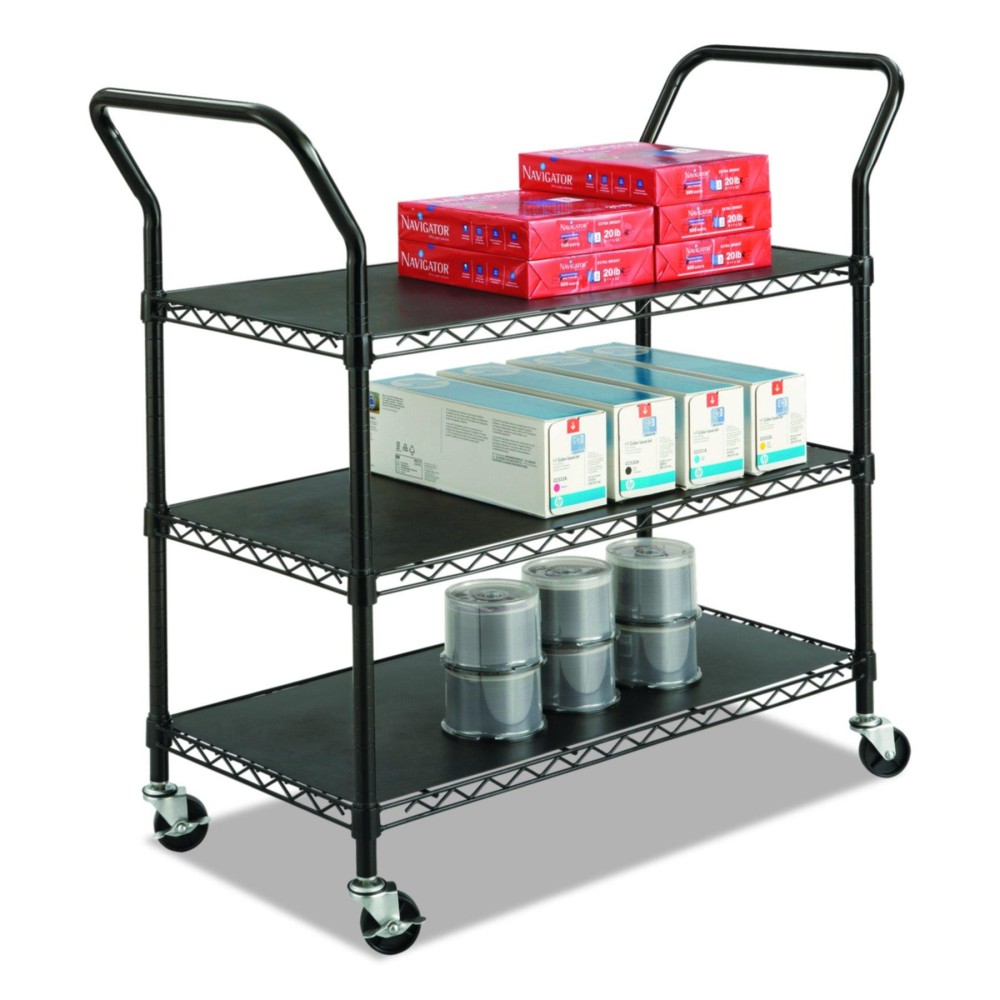 Safco Products 5338Bl Wire Utility Cart With 3 Shelves, Rated Up To 600 Lbs., Black