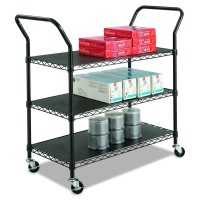 Safco Products 5338Bl Wire Utility Cart With 3 Shelves, Rated Up To 600 Lbs., Black