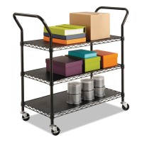 Safco Products 5338Bl Wire Utility Cart With 3 Shelves, Rated Up To 600 Lbs., Black